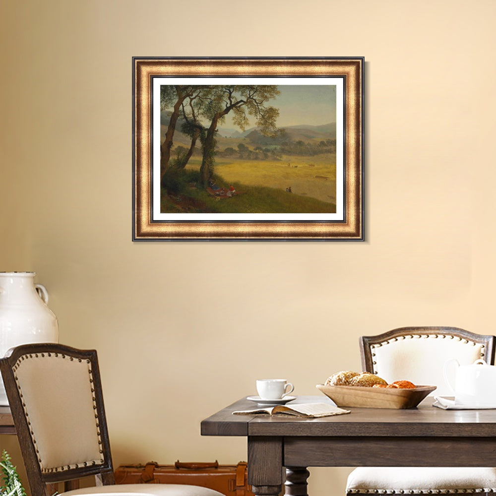 INVIN ART Framed Canvas Art Giclee Print People under the big trees by Albert Bierstadt Wall Art