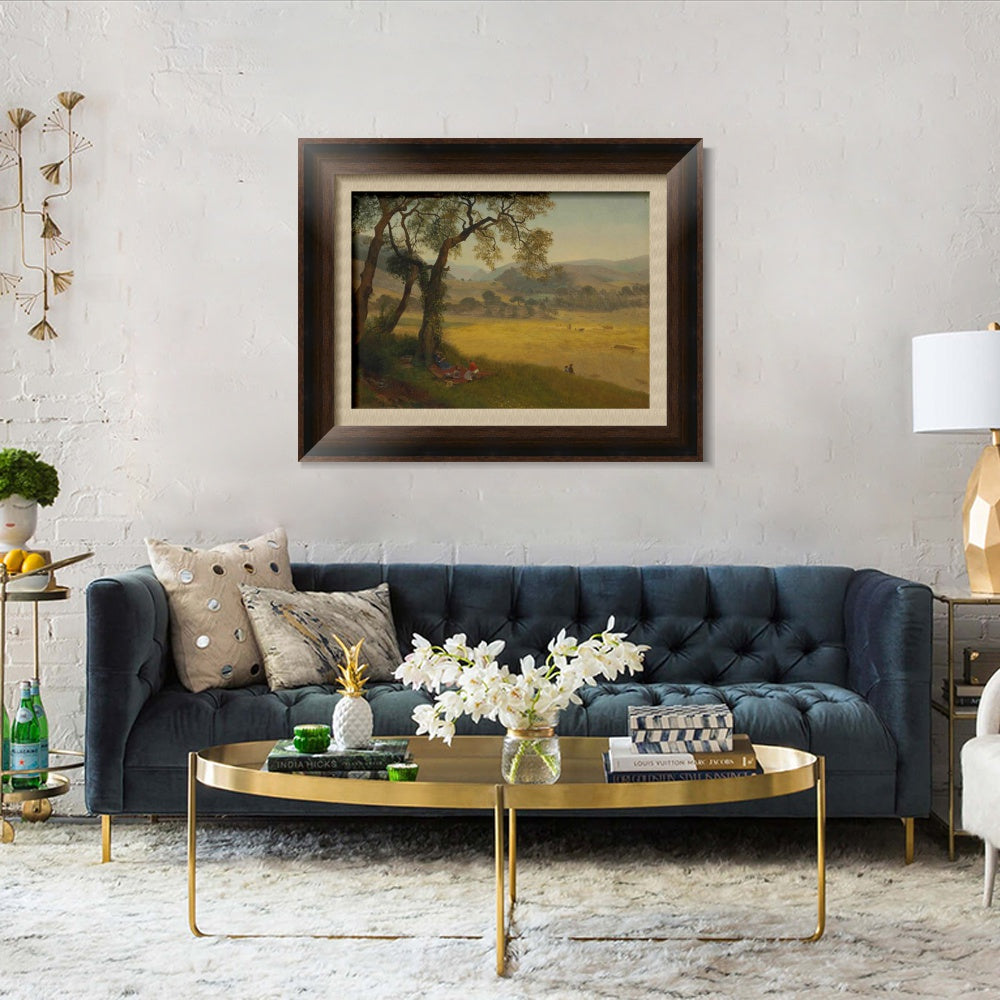 INVIN ART Framed Canvas Art Giclee Print People under the big trees by Albert Bierstadt Wall Art