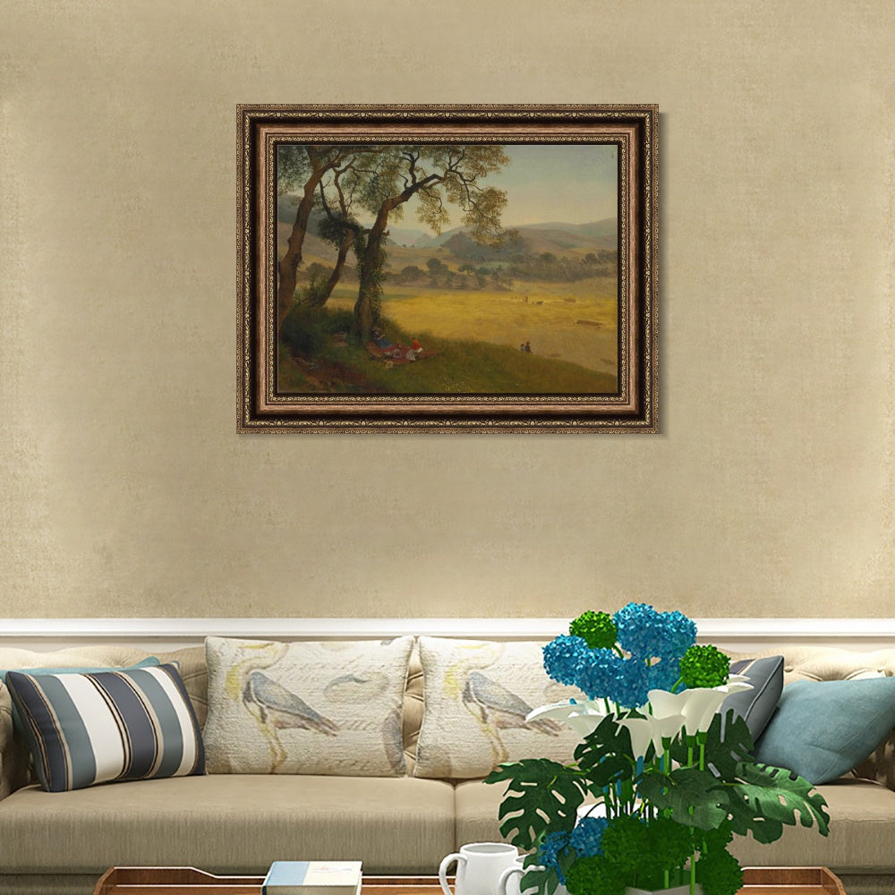 INVIN ART Framed Canvas Art Giclee Print People under the big trees by Albert Bierstadt Wall Art