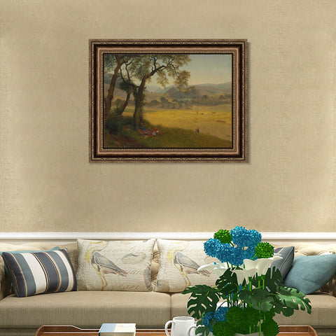 INVIN ART Framed Canvas Art Giclee Print People under the big trees by Albert Bierstadt Wall Art Living Room Home Office Decorations