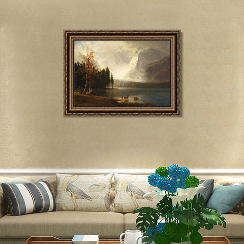 INVIN ART Framed Canvas Art Giclee Print Deer by the lake#2 by Albert Bierstadt Wall Art Living Room Home Office Decorations