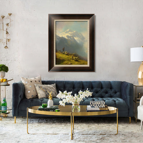 INVIN ART Framed Canvas Art Giclee Print Goatherd and goat under the mountain by Albert Bierstadt Wall Art Living Room Home Office Decorations