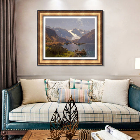 INVIN ART Framed Canvas Art Giclee Print A lonely boat by Albert Bierstadt Wall Art Living Room Home Office Decorations