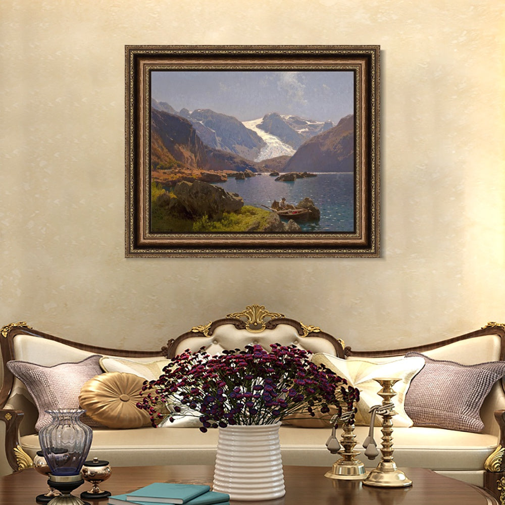 INVIN ART Framed Canvas Art Giclee Print A lonely boat by Albert Bierstadt Wall Art