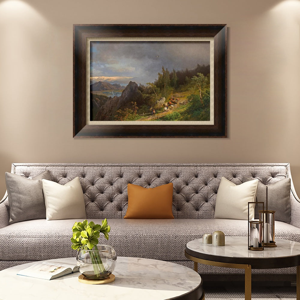 INVIN ART Framed Canvas Art Giclee Print Cattle and sheep on the hillside by Albert Bierstadt Wall Art