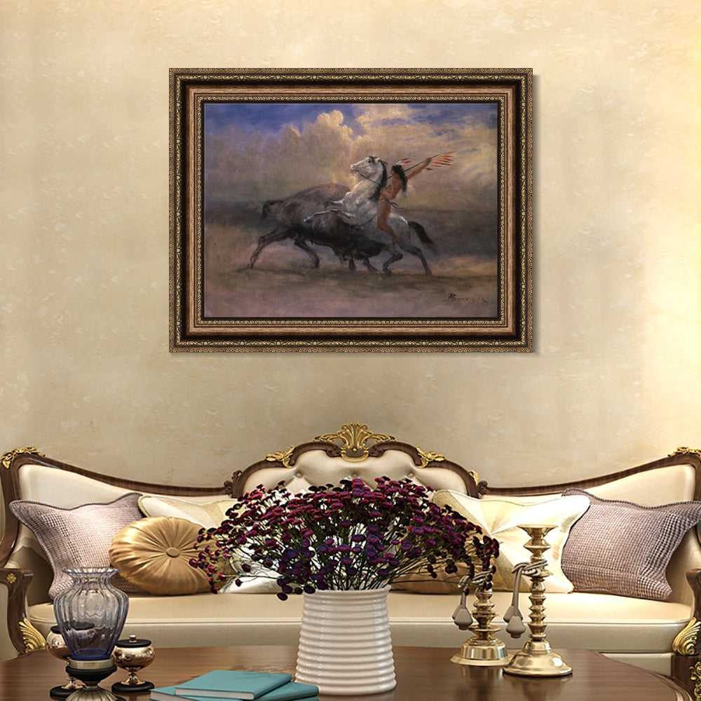 INVIN ART Framed Canvas Art Giclee Print The Last Of The Buffalo#2 by Albert Bierstadt Wall Art