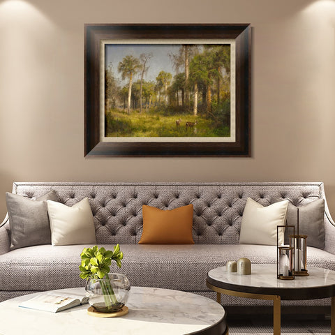 INVIN ART Framed Canvas Art Giclee Print Deer in the woods by Albert Bierstadt Wall Art Living Room Home Office Decorations