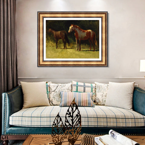 INVIN ART Framed Canvas Art Giclee Print Horses#2 by Albert Bierstadt Wall Art Living Room Home Office Decorations