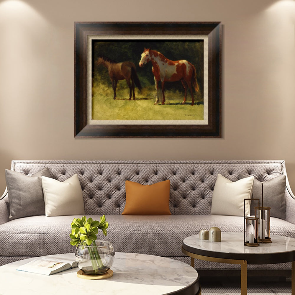 INVIN ART Framed Canvas Art Giclee Print Horses#2 by Albert Bierstadt Wall Art
