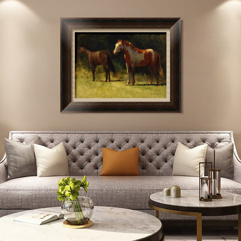 INVIN ART Framed Canvas Art Giclee Print Horses#2 by Albert Bierstadt Wall Art Living Room Home Office Decorations