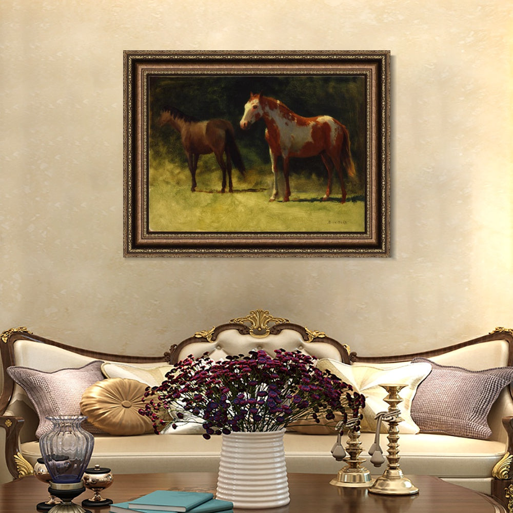 INVIN ART Framed Canvas Art Giclee Print Horses#2 by Albert Bierstadt Wall Art