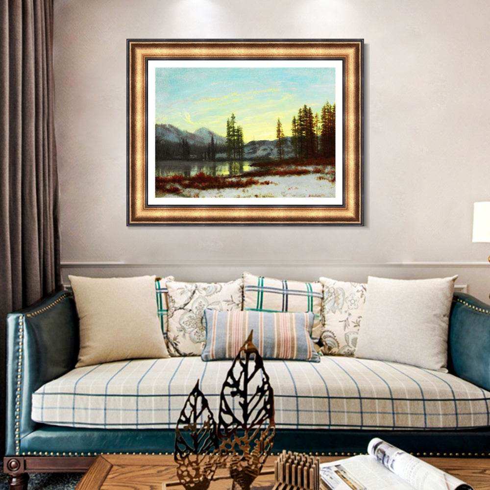 INVIN ART Framed Canvas Art Giclee Print The peaceful lake after snow#2 by Albert Bierstadt Wall Art