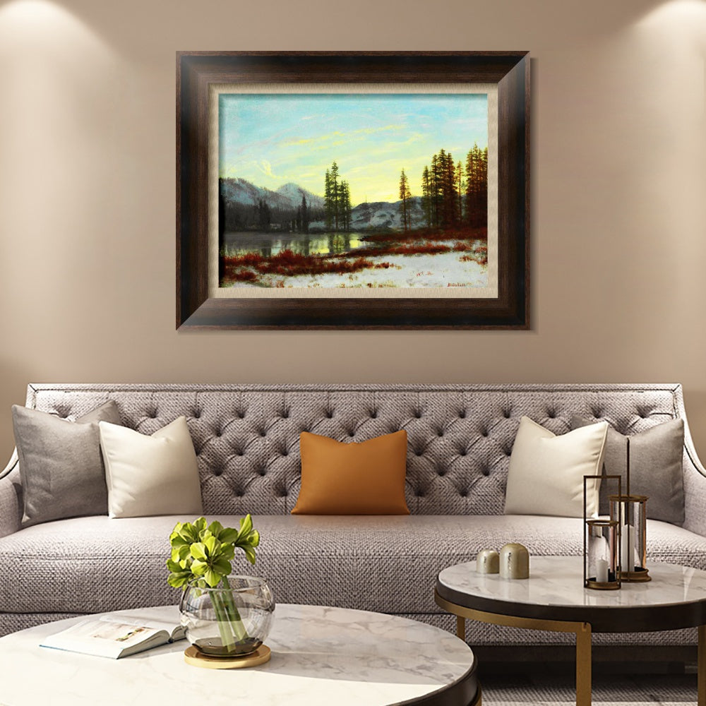 INVIN ART Framed Canvas Art Giclee Print The peaceful lake after snow#2 by Albert Bierstadt Wall Art
