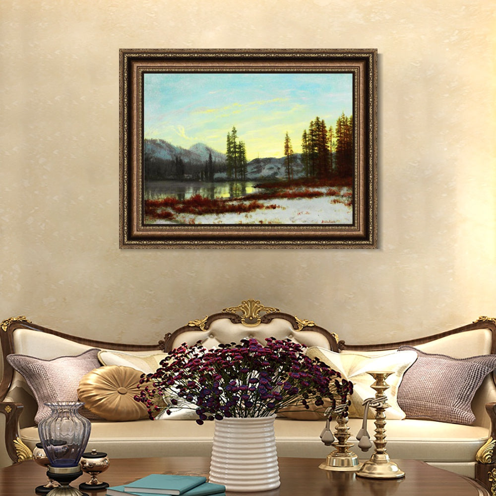 INVIN ART Framed Canvas Art Giclee Print The peaceful lake after snow#2 by Albert Bierstadt Wall Art