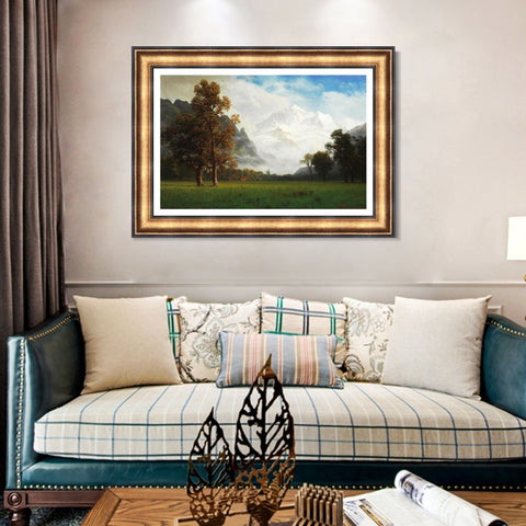 INVIN ART Framed Canvas Art Giclee Print Snow Mountain#124 by Albert Bierstadt Wall Art Living Room Home Office Decorations