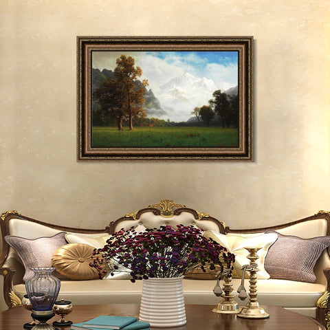 INVIN ART Framed Canvas Art Giclee Print Snow Mountain#124 by Albert Bierstadt Wall Art Living Room Home Office Decorations
