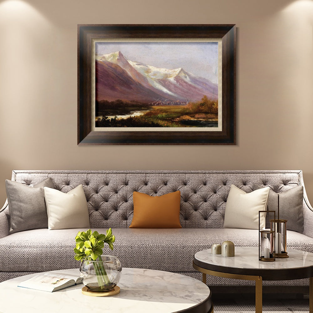 INVIN ART Framed Canvas Art Giclee Print Village at the foot of snow  mountains by Albert Bierstadt Wall Art