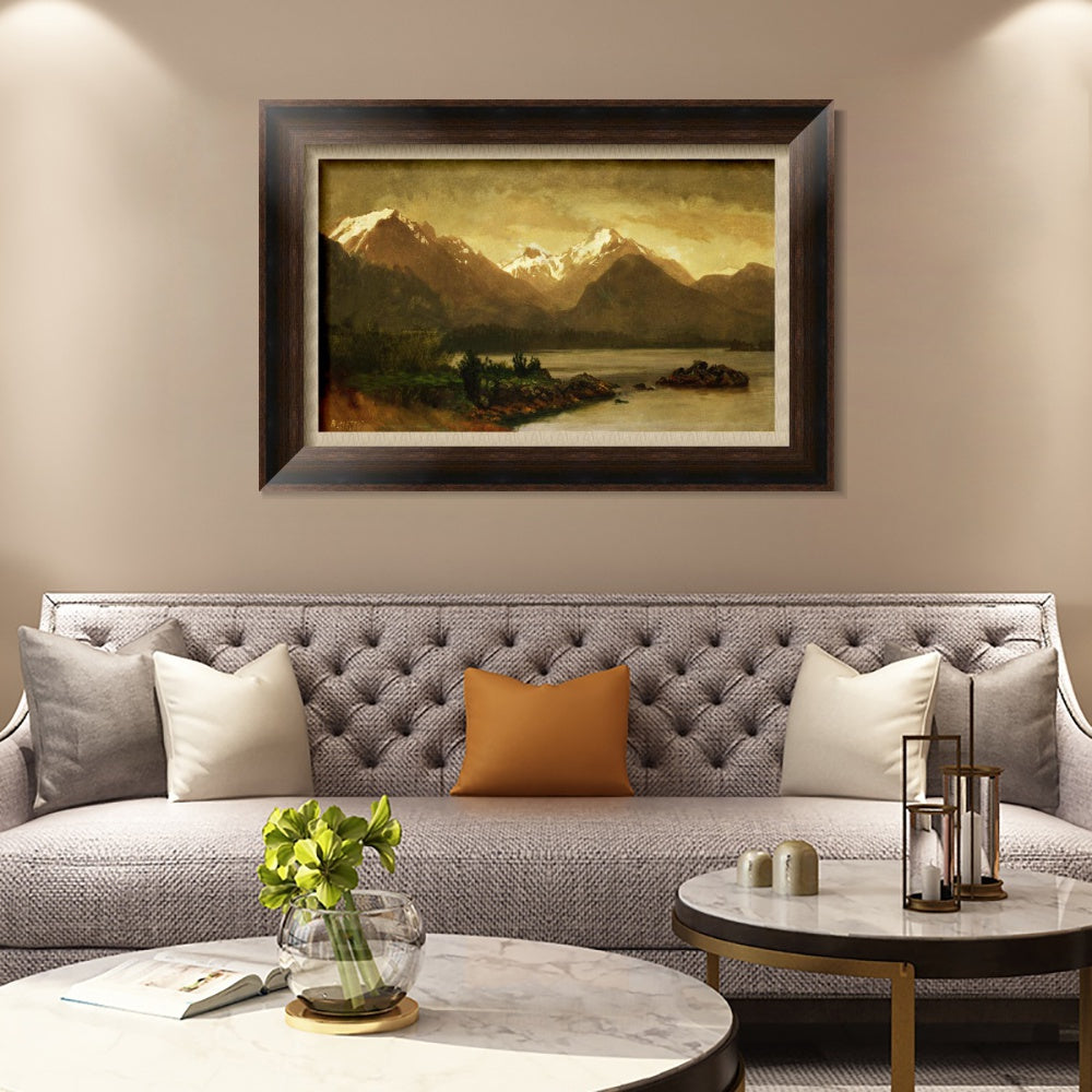 INVIN ART Framed Canvas Art Giclee Print Mountains and Lake#129 by Albert Bierstadt Wall Art