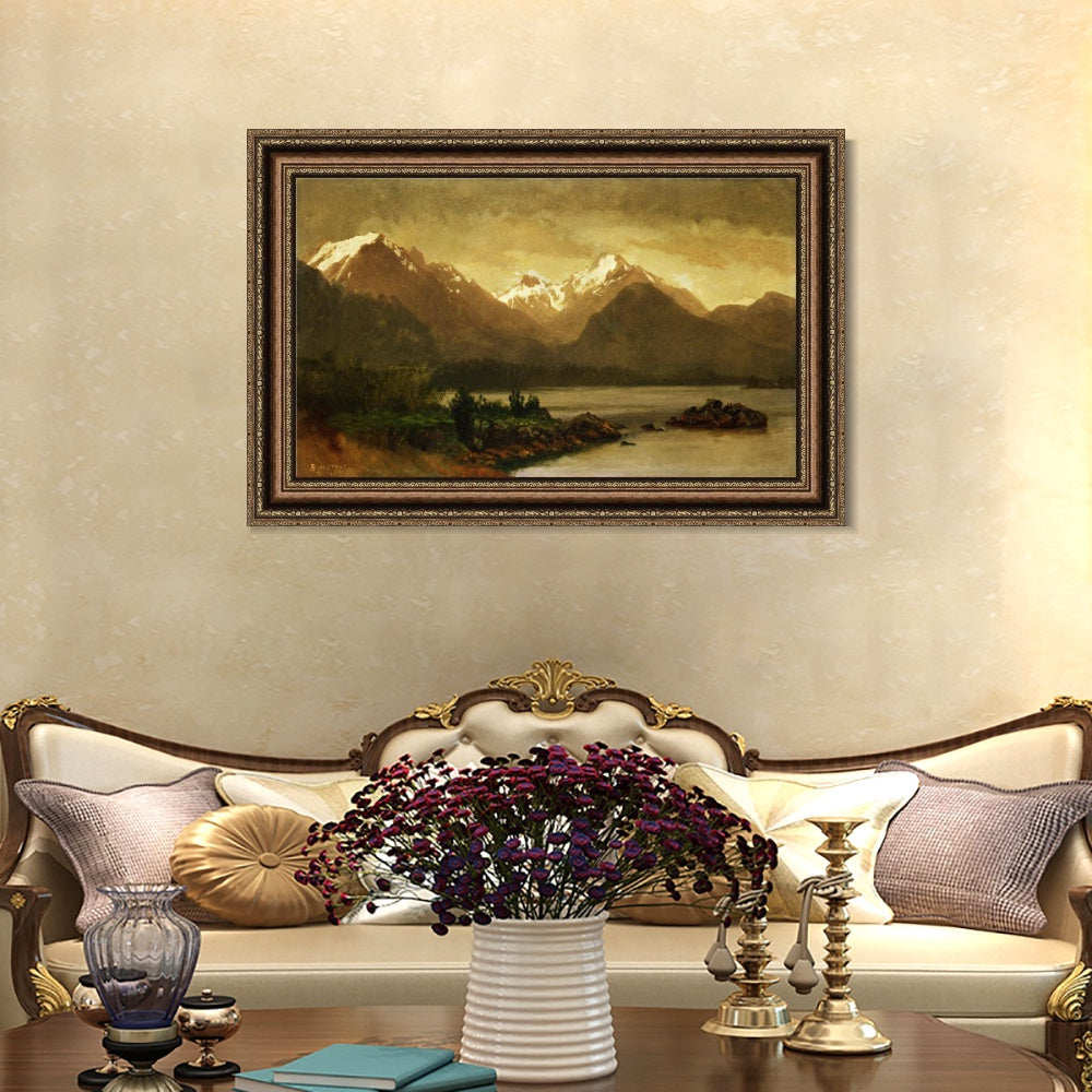 INVIN ART Framed Canvas Art Giclee Print Mountains and Lake#129 by Albert Bierstadt Wall Art