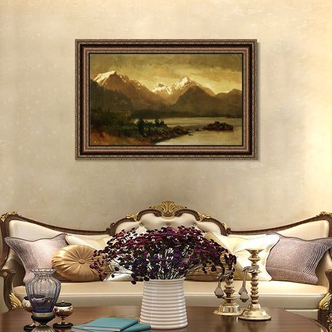 INVIN ART Framed Canvas Art Giclee Print Mountains and Lake#129 by Albert Bierstadt Wall Art Living Room Home Office Decorations