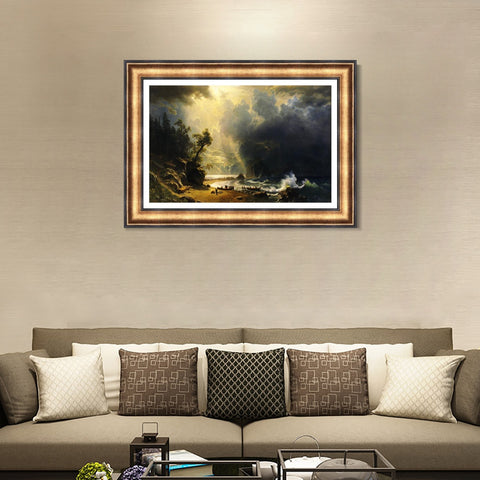 INVIN ART Framed Canvas Art Giclee Print Puget Sound on The Pacific Coast by Albert Bierstadt Wall Art Living Room Home Office Decorations