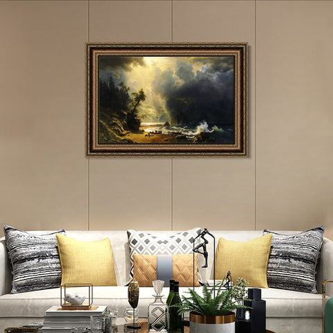 INVIN ART Framed Canvas Art Giclee Print Puget Sound on The Pacific Coast by Albert Bierstadt Wall Art Living Room Home Office Decorations