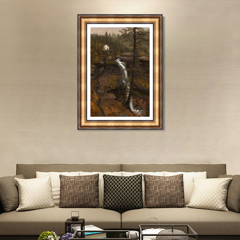 INVIN ART Framed Canvas Art Giclee Print Waterfall#136 by Albert Bierstadt Wall Art