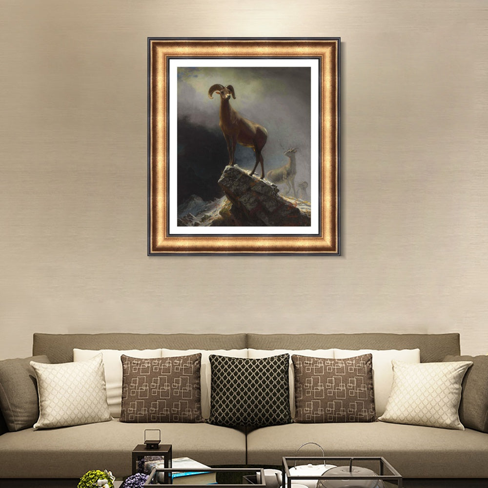 INVIN ART Framed Canvas Art Giclee Print Rocky Mountain Sheep circa 1882-1883 by Albert Bierstadt Wall Art