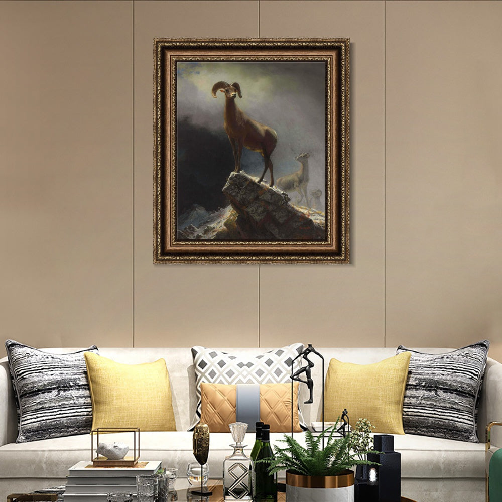 INVIN ART Framed Canvas Art Giclee Print Rocky Mountain Sheep circa 1882-1883 by Albert Bierstadt Wall Art