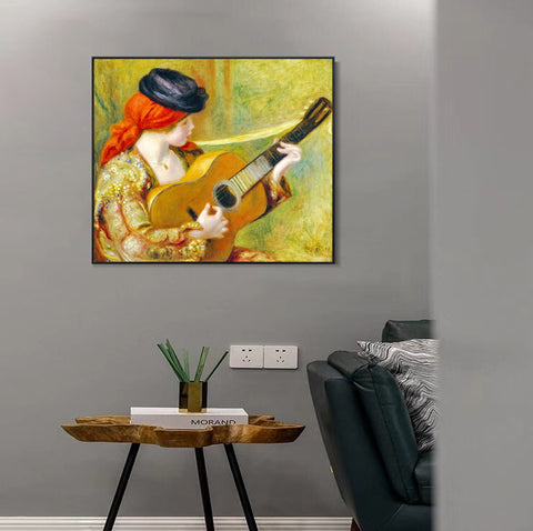 INVIN ART Framed Canvas Young Spanish Woman with a Guitar by Pierre Auguste Renoir Wall Art Living Room Home Office Decorations