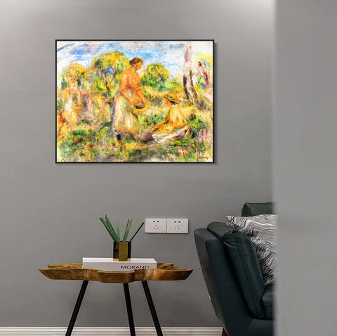 INVIN ART Framed Canvas FEMMES DANS UN PAYSAGE by Pierre Auguste Renoir Wall Art Living Room Home Office Decorations
