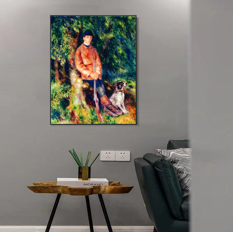 INVIN ART Framed Canvas Portrait of Alfred Bérard with His Dog by Pierre Auguste Renoir Wall Art Living Room Home Office Decorations