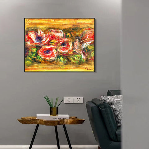 INVIN ART Framed Canvas ANEMONES2 by Pierre Auguste Renoir Wall Art Living Room Home Office Decorations