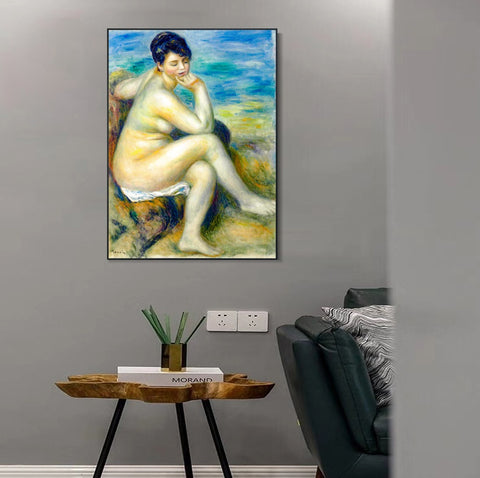 INVIN ART Framed Canvas BAIGNEUSE ACCOUDÉE by Pierre Auguste Renoir Wall Art Living Room Home Office Decorations