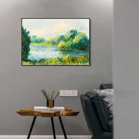 INVIN ART Framed Canvas BORD DE RIVIERE by Pierre Auguste Renoir Wall Art Living Room Home Office Decorations