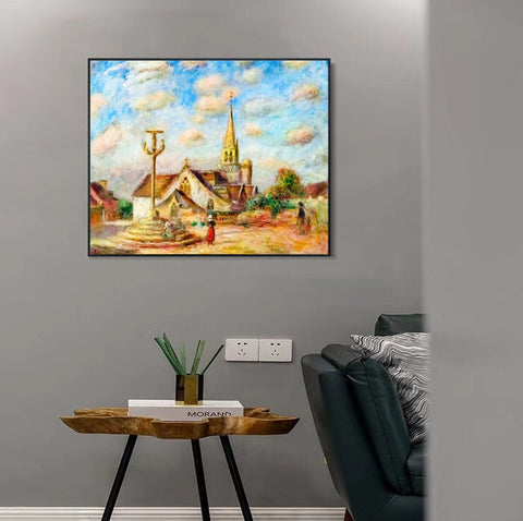 INVIN ART Framed Canvas CALVAIRE ET ÉGLISE DE NIZON by Pierre Auguste Renoir Wall Art Living Room Home Office Decorations