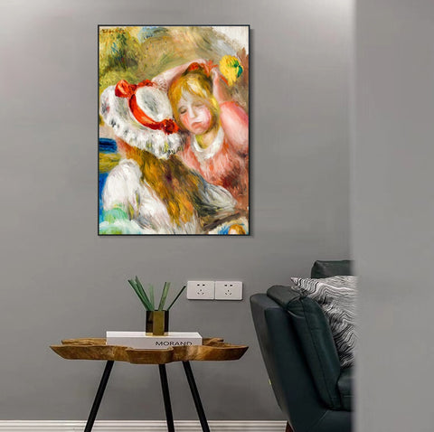 INVIN ART Framed Canvas CHAPEAU AU RUBAN ROUGE by Pierre Auguste Renoir Wall Art Living Room Home Office Decorations