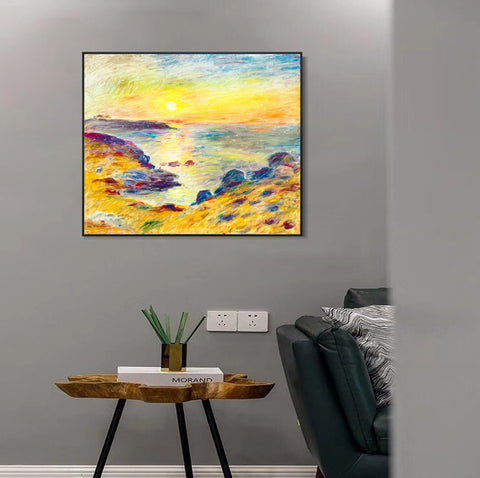 INVIN ART Framed Canvas COUCHER DE SOLEIL À DOUARNENEZ by Pierre Auguste Renoir Wall Art Living Room Home Office Decorations