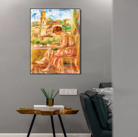 INVIN ART Framed Canvas FEMME À LA FENÊTRE AVEC SUR LE VIEUX NICE by Pierre Auguste Renoir Wall Art Living Room Home Office Decorations
