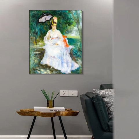 INVIN ART Framed Canvas FEMME À L'OMBRELLE ASSISE DANS LE JARDIN by Pierre Auguste Renoir Wall Art Living Room Home Office Decorations