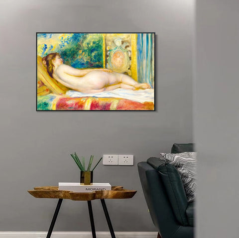INVIN ART Framed Canvas FEMME NUE AU CANAPÉ by Pierre Auguste Renoir Wall Art Living Room Home Office Decorations