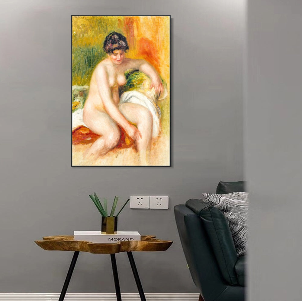 INVIN ART Framed Canvas FEMME NUE DANS UN INTERIEUR by Pierre Auguste Renoir Wall Art Living Room Home Office Decorations