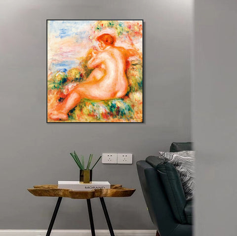 INVIN ART Framed Canvas FEMME NUE DANS UN PAYSAGE by Pierre Auguste Renoir Wall Art Living Room Home Office Decorations