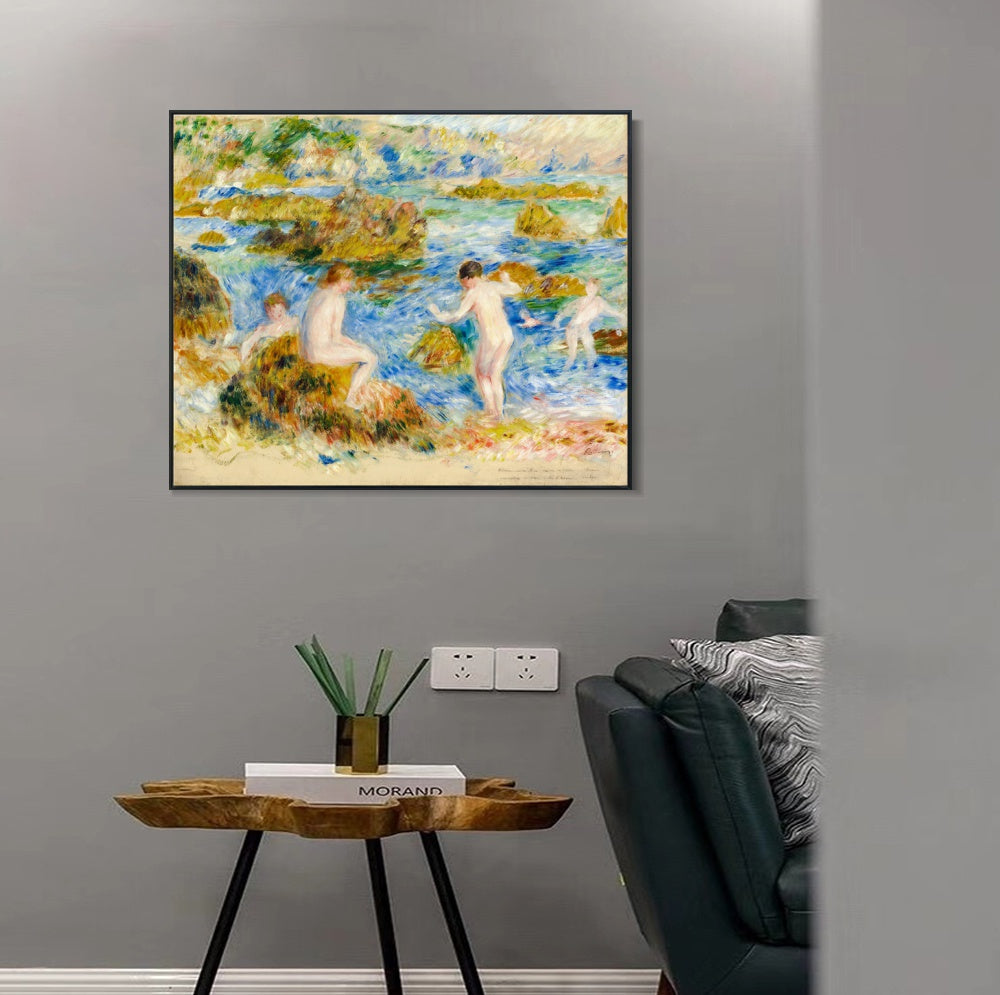 INVIN ART Framed Canvas GARCONS NUS DANS LES ROCHERS A GUERNSEY by Pierre Auguste Renoir Wall Art Living Room Home Office Decorations