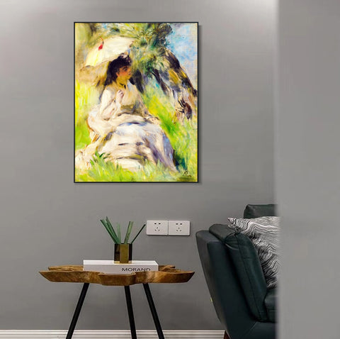 INVIN ART Framed Canvas JEUNE FEMME A L'OMBRELLE by Pierre Auguste Renoir Wall Art Living Room Home Office Decorations