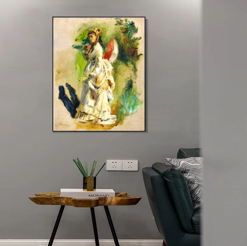 INVIN ART Framed Canvas JEUNE FEMME A L'OMBRELLE2 by Pierre Auguste Renoir Wall Art Living Room Home Office Decorations