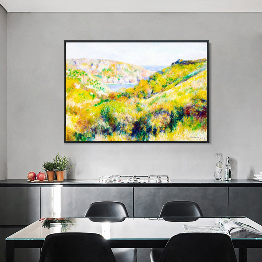 INVIN ART Framed Canvas Hills around the Bay of Moulin Huet, Guernsey by Pierre Auguste Renoir Wall Art Living Room Home Office Decorations