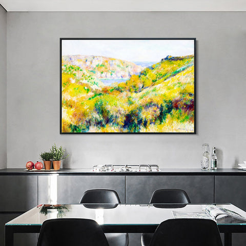 INVIN ART Framed Canvas Hills around the Bay of Moulin Huet, Guernsey by Pierre Auguste Renoir Wall Art Living Room Home Office Decorations