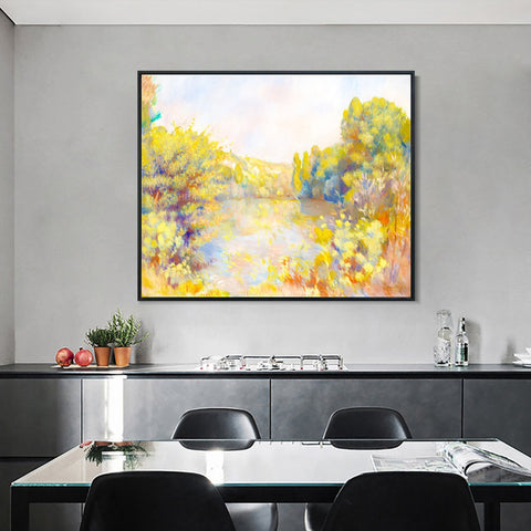 INVIN ART Framed Canvas Lakeside Landscape by Pierre Auguste Renoir Wall Art Living Room Home Office Decorations