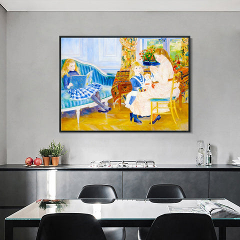 INVIN ART Framed Canvas L'après midi des enfants à Wargemont by Pierre Auguste Renoir Wall Art Living Room Home Office Decorations